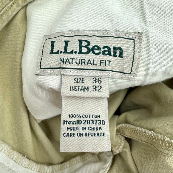 L.L. Bean VTG Natural Fit Cotton Tan Flat Front Chinos Mens Size 36x32 Trousers - Picture 6 of 10
